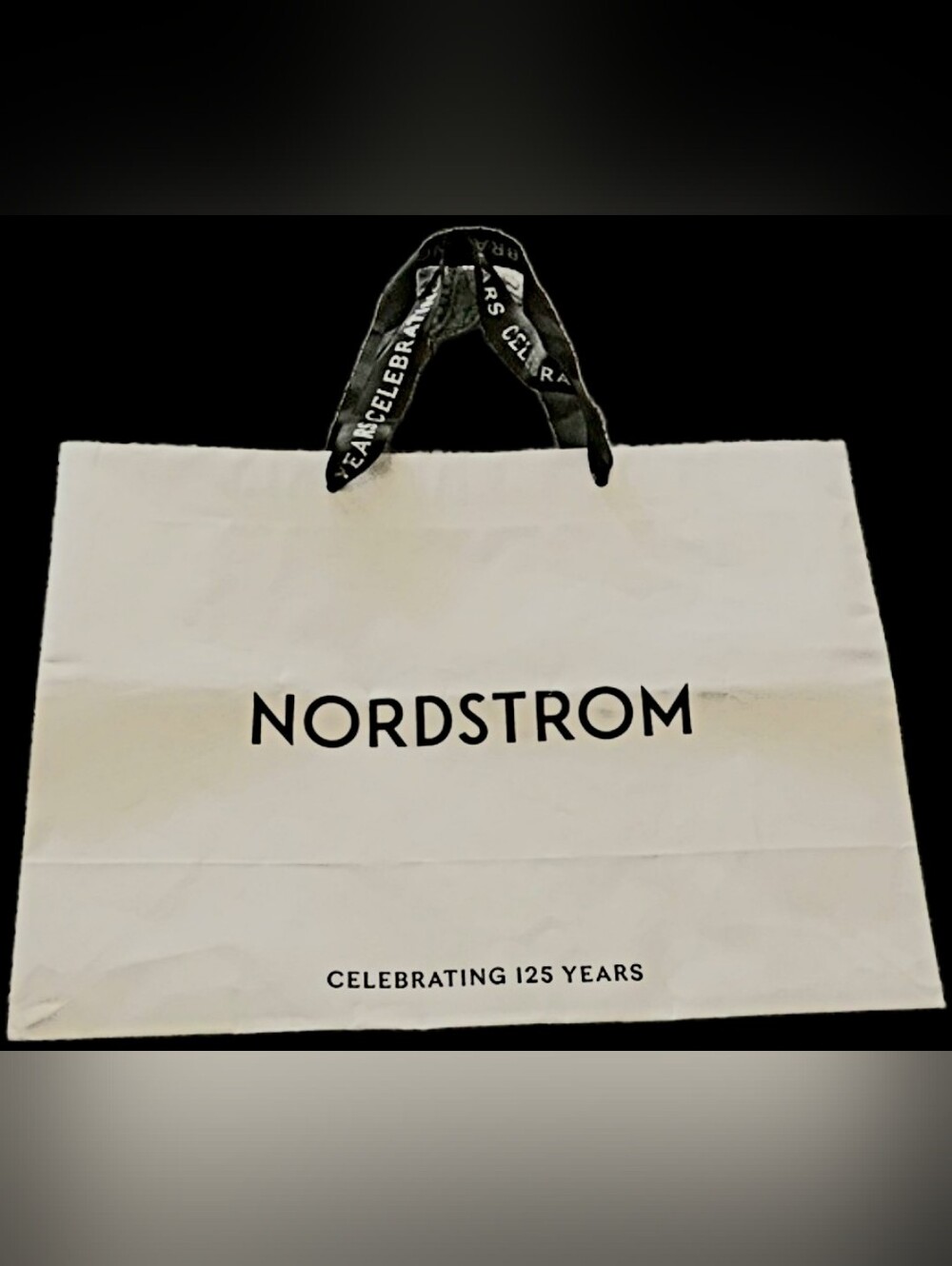 Nordstrom White Logo Shopping Bag with Black Ribbon Handles 🛍 NEW NO TAG